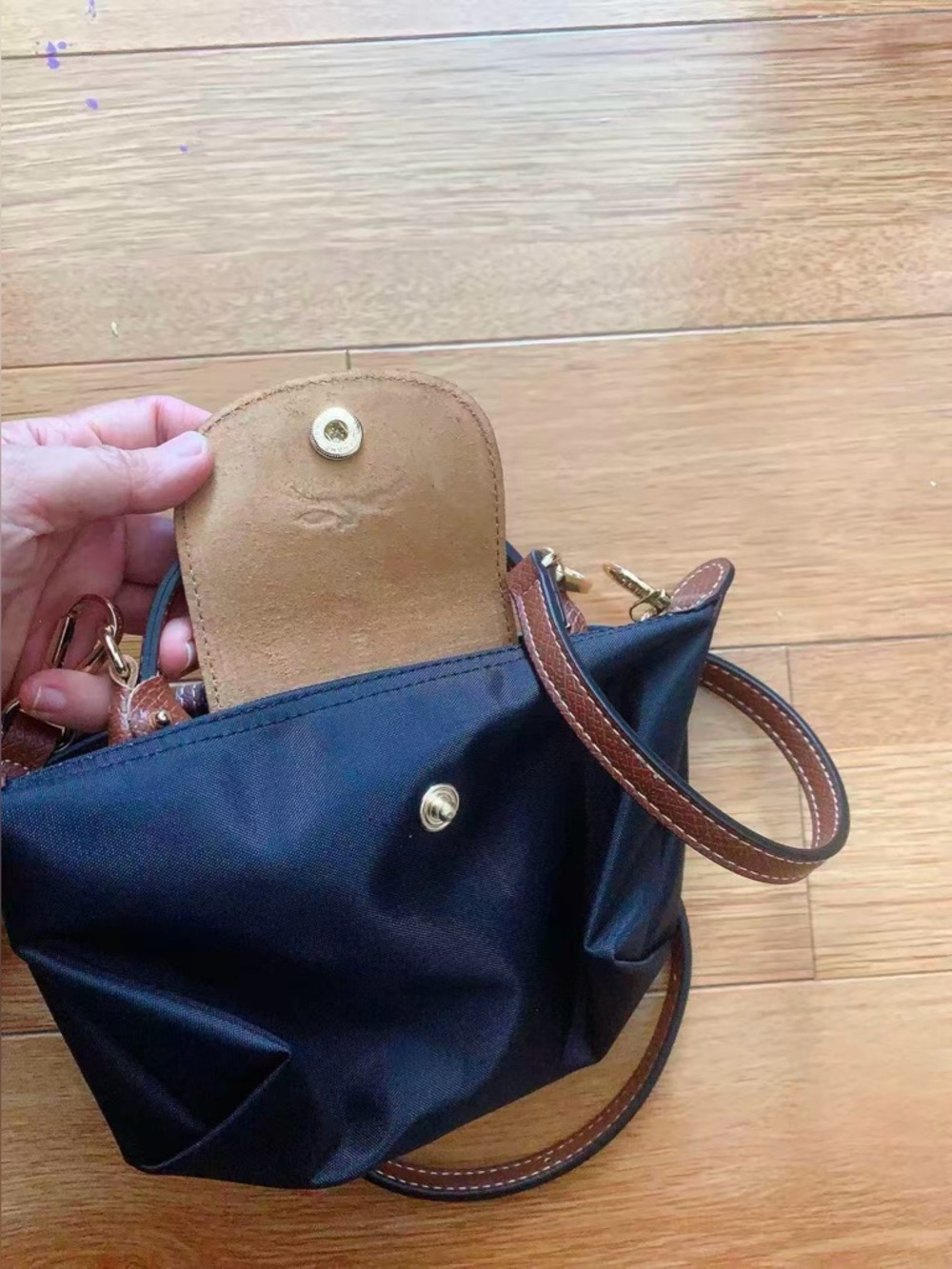 Le Pliage Original Classic Mini Pouch black color Cosmetics Case with strap - Picture 7 of 13